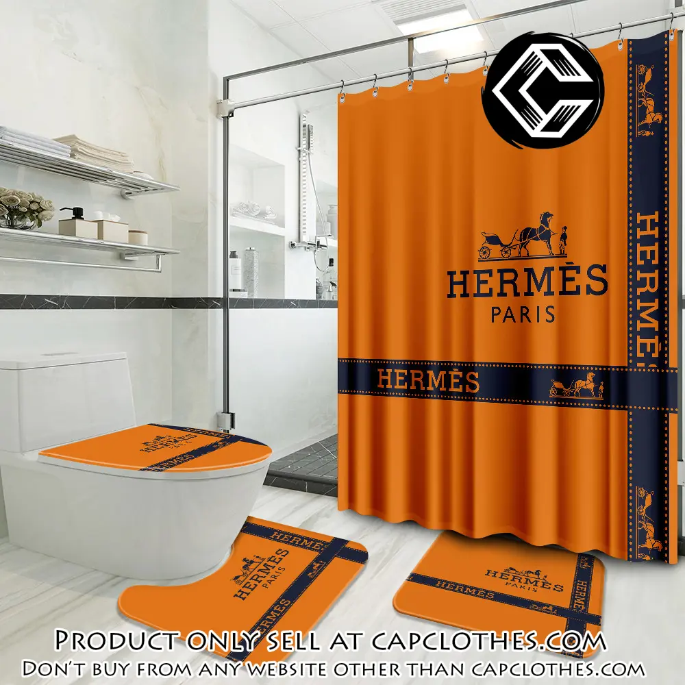 Hermes orange luxury brand preium bathroom set with shower curtain cc4223366